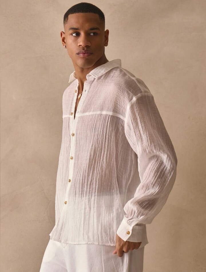 Men's Long Sleeve Oversized Light Weight Collared Button Through Shirt Top  Spring Summer Essentials